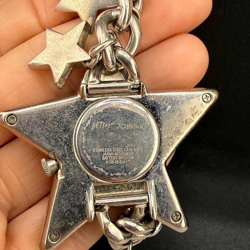 Betsey Johnson Watch Rock Star Silver Tone Rhinestone Charm UNTESTED 6in - Picture 7 of 13